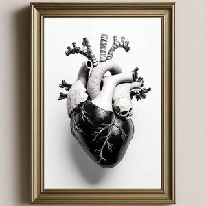 8.5x11 Black Anatomical Heart Art Print, Goth Valentine